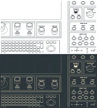CNC control panel close up drawings Stock Illustration