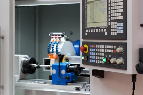 CNC control panel of cylindrical grinding machine Stock Photos