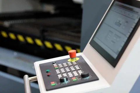 CNC control panel of laser metal cutting machine Stock Photos