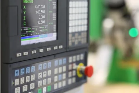 CNC control panel of lathe machine Stock Photos