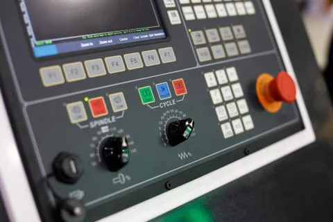 CNC control panel of modern lathe machine Stock Photos