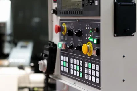 CNC control panel of modern metalworking machine Stock Photos