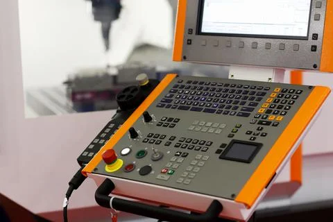 CNC control panel of modern milling machine Stock Photos