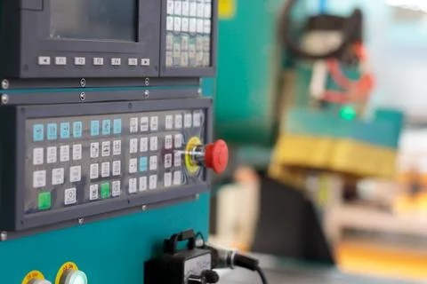 CNC control panel of modern woodworking machine Stock Photos