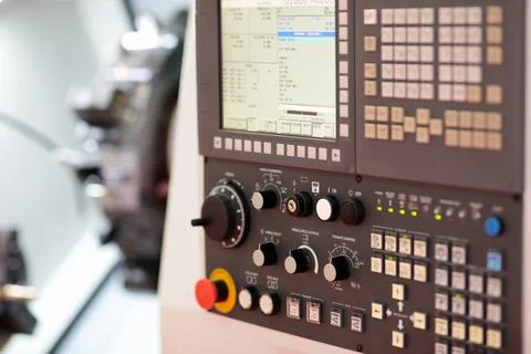 CNC control panel of turret lathe machine Stock Photos
