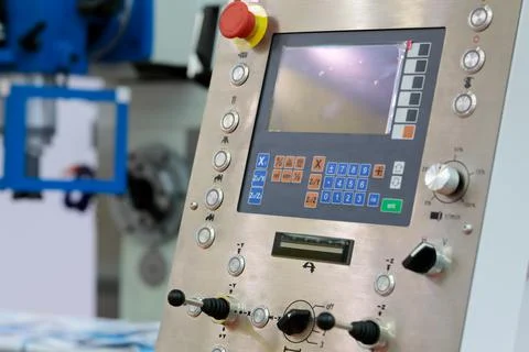 CNC control panel of vertical milling machine Stock Photos