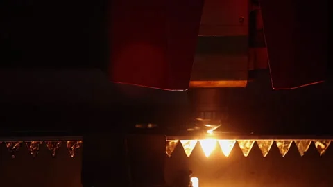 CNC controlled plasma cutter cuts sheet metal, industrial fabrication 動画素材 306954399