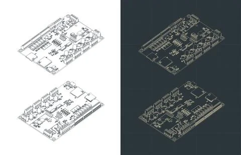 CNC controller and stepper motor drivers isometric drawings Stock Illustration
