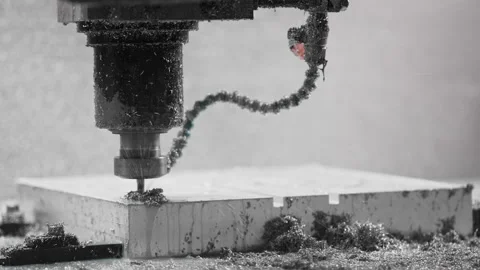 A CNC drill bit drills a hole in an aluminum filler mold Stock Footage 167498010