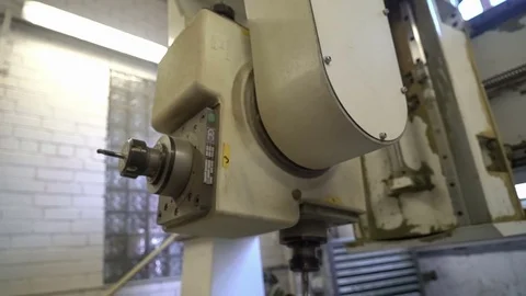 CNC Drilling Machine changes head. Furniture factory. Design studio Stock Footage 74326631