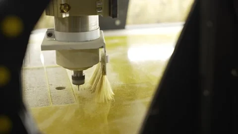 The CNC drills a hole in the plastic. plastic carving. Head close-up Stock Footage 260485022