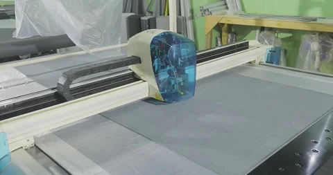 CNC Fabric Cutting Process in Modern Manufacturing Workshop. Automated Textile Video stock 337192952