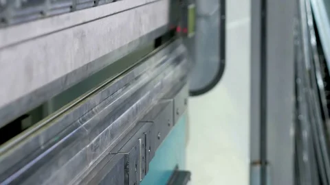 CNC hydraulic press brake without metal. Large machine try to bend at an angle Stock Footage 71653490