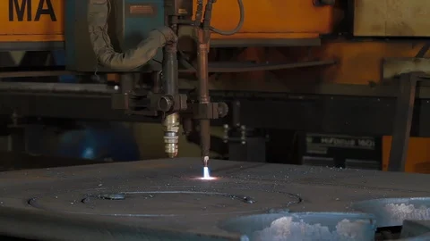 CNC Laser cutting of flat sheet metal steel material on a lathe with the program Stock Footage 127488998
