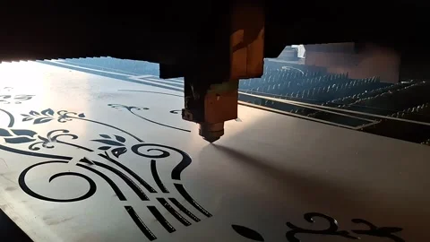 CNC Laser Cutting Machine Cutting Decorative Metal Sheet in Factory Video stock 327866365