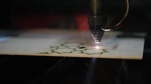 Cnc laser cutting of orient pattern decorative wood, modern industrial Stock Footage 59527410