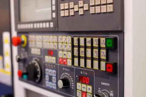 CNC lathe control panel close up Stock Photos