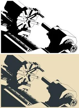 CNC lathe machine close up Stock Illustration