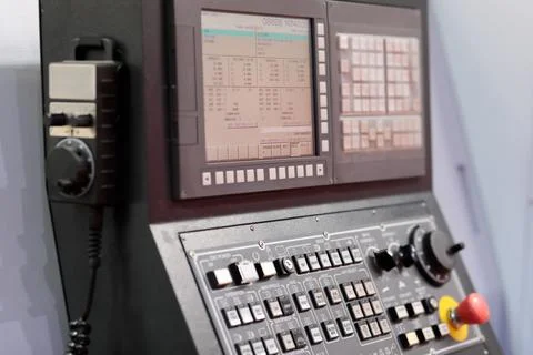 CNC lathe machine control console close up Foto stock