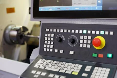 CNC lathe machine with a control panel Stock Photos