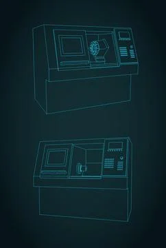 Cnc lathe machine illustrations Stock Illustration