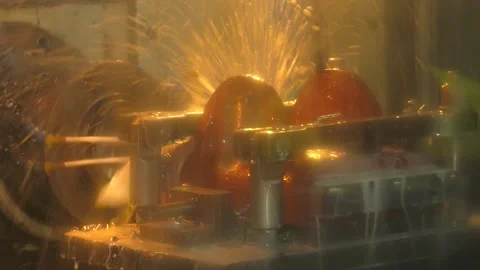 CNC lathe machine for industry. Metalworking workshop on lathe grinder machine Video stock 104713420