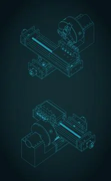 CNC lathe machine isometric blueprints Stock Illustration