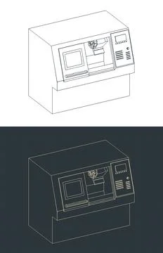 Cnc lathe machine isometric drawings Stock Illustration