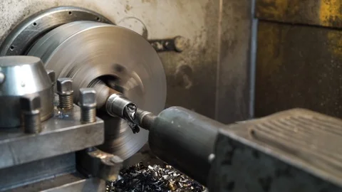 CNC Lathe machine in workshop Stock Footage 128986801