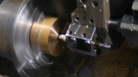 CNC Lathe Machining Copper Cylinder Close Up Stock Footage 336288446