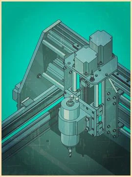 CNC machine for 3D carving retro poster style Stock Illustration
