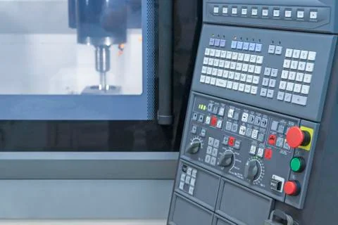 CNC machine center panel control milling in ndustry Stock Photos