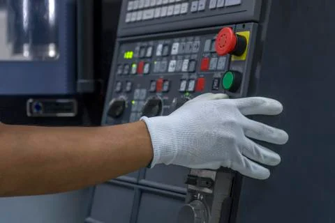 CNC Machine control panel and hand control Stock Photos
