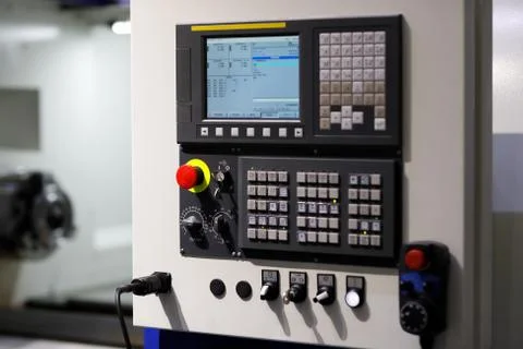 CNC machine control panel close up Stock Photos