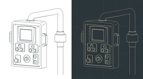 CNC machine control panel isometric drawings illustrations Stock Illustration