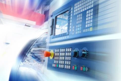CNC machine control panel. Motion blur Stock Photos