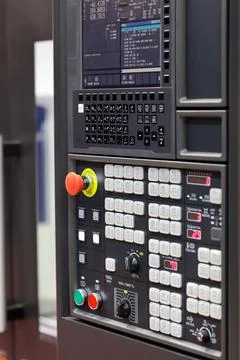 CNC machine control unit close up Stock Photos