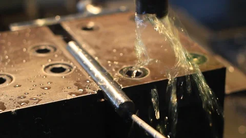 Cnc Machine With Coolant Spray. Stock Footage 119195853