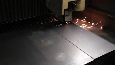 CNC machine cuts metal and sparks. Stock Footage 153665496