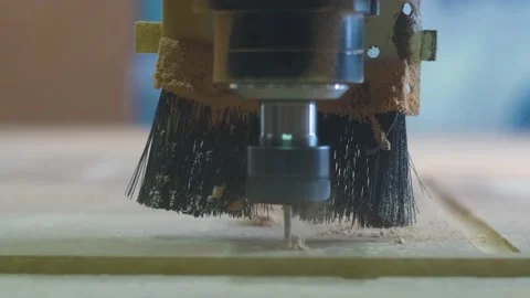 Cnc machine cuts squere wood close-up Stock Footage 237308560