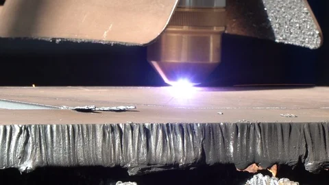 Cnc machine cutting a metal sheet by plasma Stock Footage 120519224