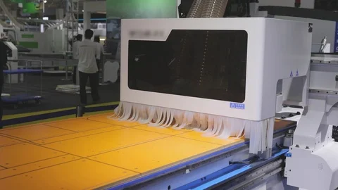 Cnc machine at the exhibition of hardware technology. CNC machine tool at work Video stock 110796011