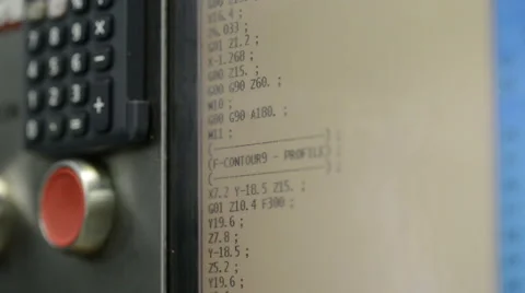 CNC machine monitor display with program code running and numbers changing Stock Footage 49012017