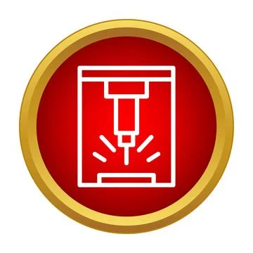 Cnc machine performing drilling work icon on a red button Stockillustratie