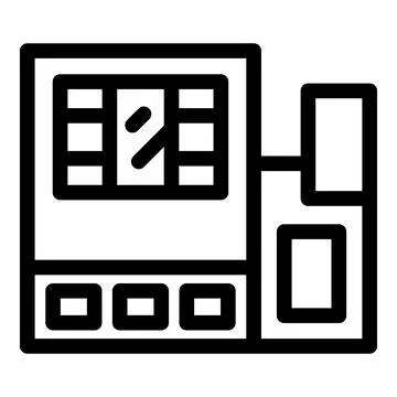 Cnc machine processing metal detail with buttons and screen displaying progra Stock Illustration