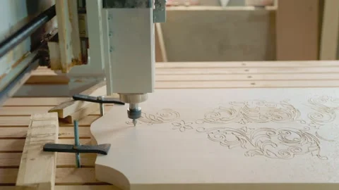 CNC machine processing wood blank Stock Footage 170074205