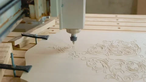 CNC machine processing wood blank Stock Footage 171219962