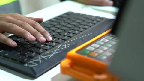 CNC Machine Programmer Entering Coordinates On A Computer Keyboard For 스톡 동영상 332398589