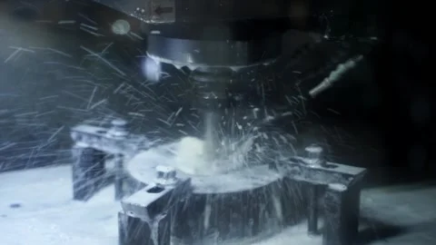CNC machine taps hole in metal component. Automated drilling process creates Stock Footage 271595649