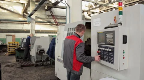 CNC machine tool and factory workers Stock Footage 47203163